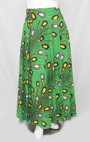 Green Tear Drop Floor Length Maxi Skirt On Dutch Hollandaise Prints