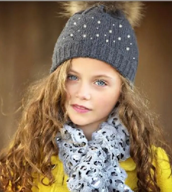 Grey Pearl Studded Fur Pom Pom Hat