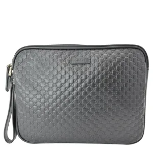 GUCCI Microguccissima Leather Clutch Bag Black 607726