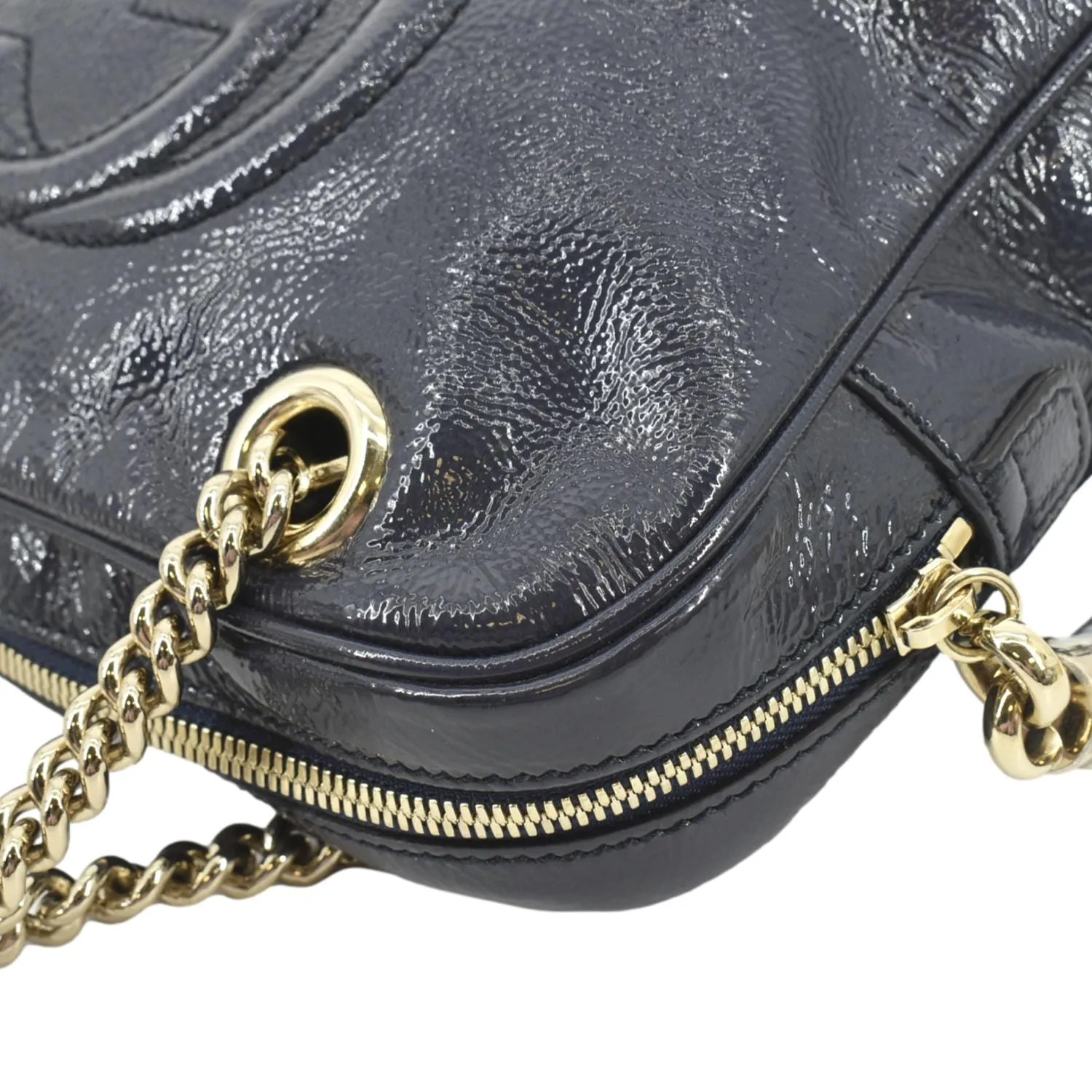 GUCCI Soho Leather Chain Shoulder Bag Navy Blue 308983