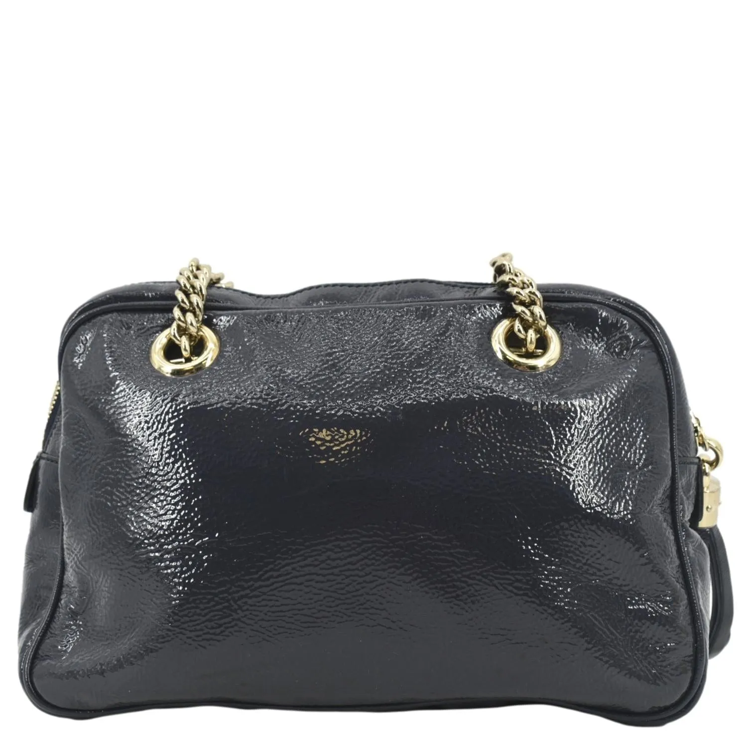 GUCCI Soho Leather Chain Shoulder Bag Navy Blue 308983