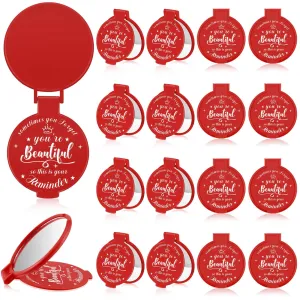 Gulfmew 18 Pcs 2.76 Inch Inspirational Compact Mirror Bulk Round Makeup Glass Mirror Personal Purse Pocket Mini Gifts for Women Galentines Coworker Teacher Graduation Friends (Red)