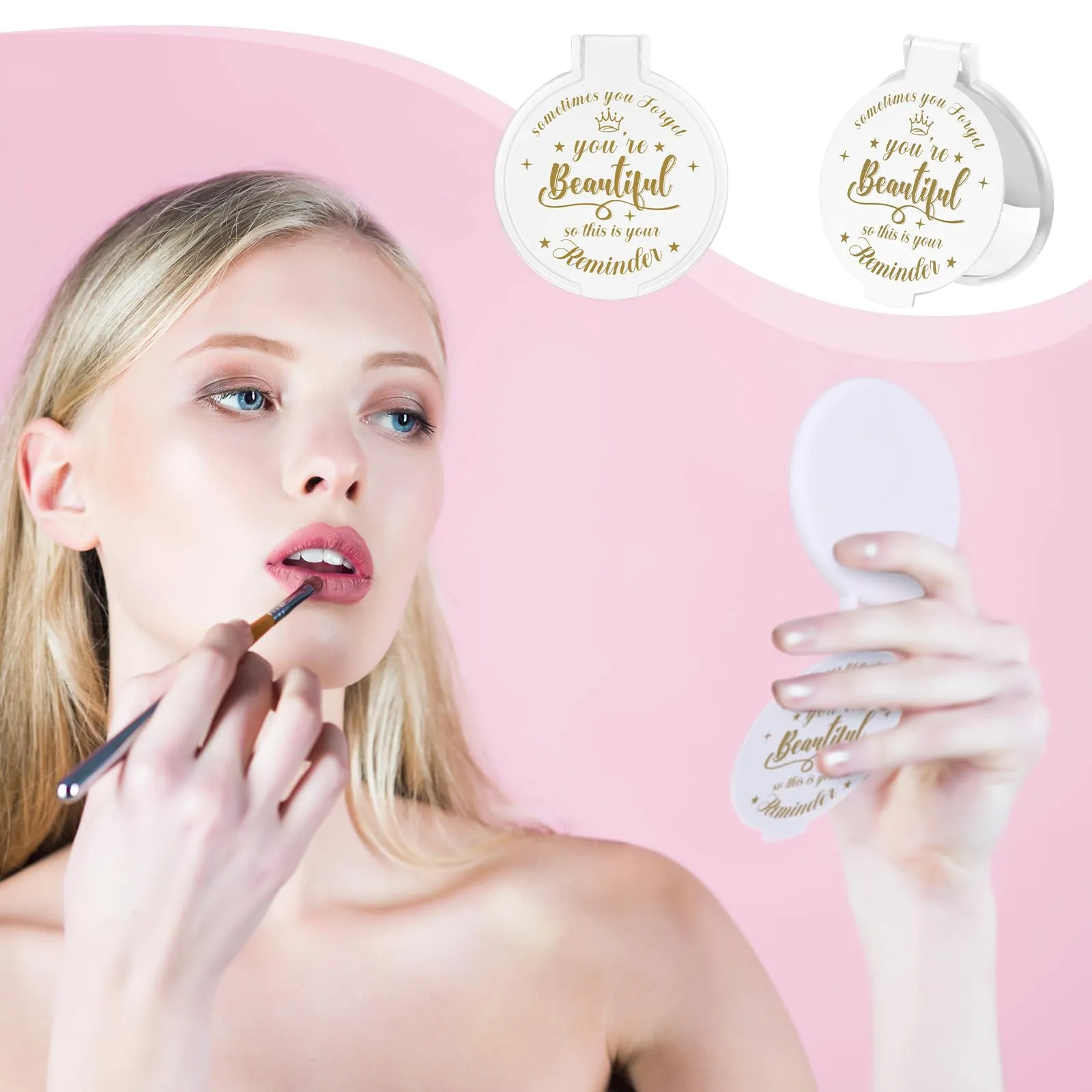 Gulfmew 18 Pcs 2.76 Inch Inspirational Compact Mirror Bulk Round Makeup Glass Mirror Personal Purse Pocket Mini Gifts for Women Galentines Coworker Teacher Graduation Friends (White)