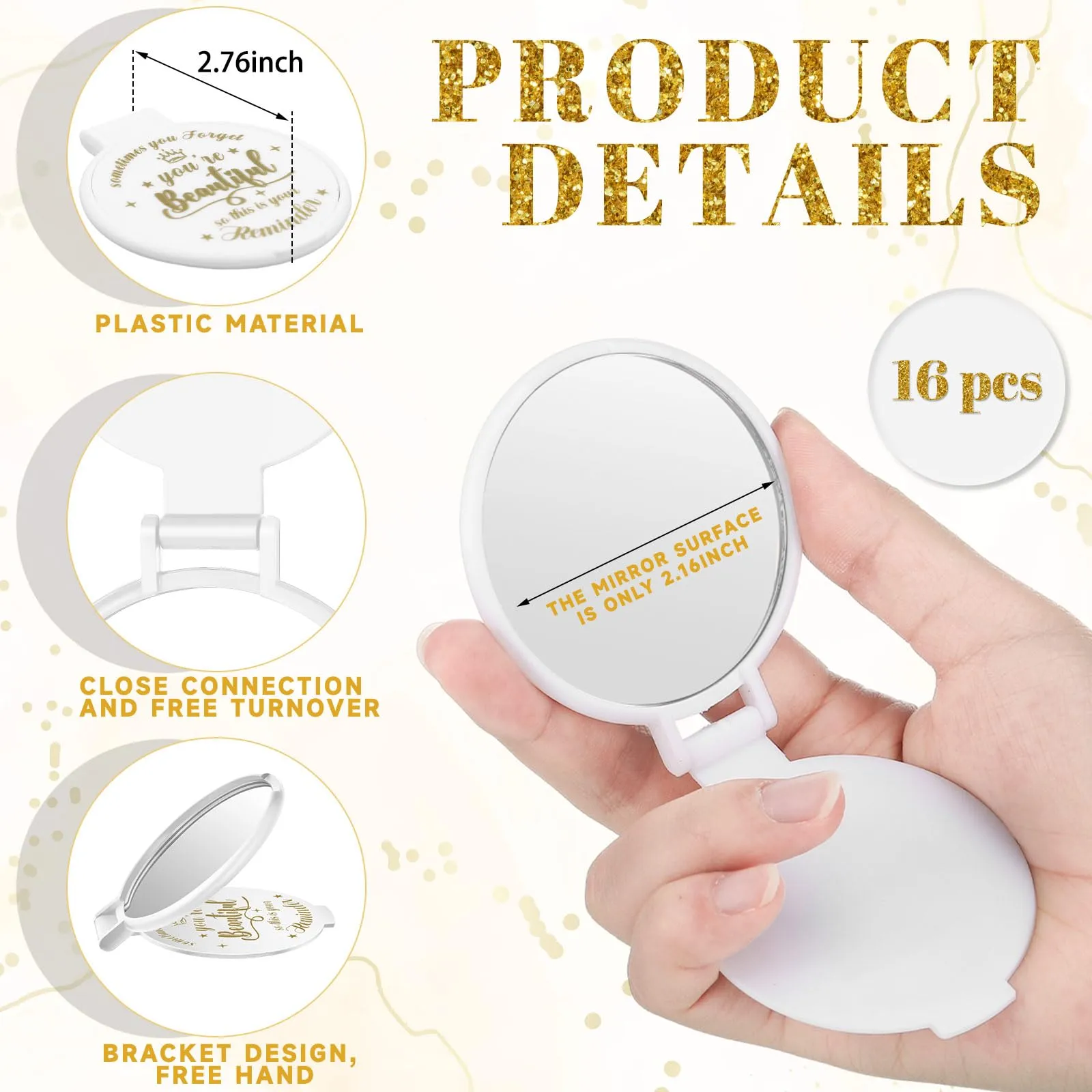 Gulfmew 18 Pcs 2.76 Inch Inspirational Compact Mirror Bulk Round Makeup Glass Mirror Personal Purse Pocket Mini Gifts for Women Galentines Coworker Teacher Graduation Friends (White)