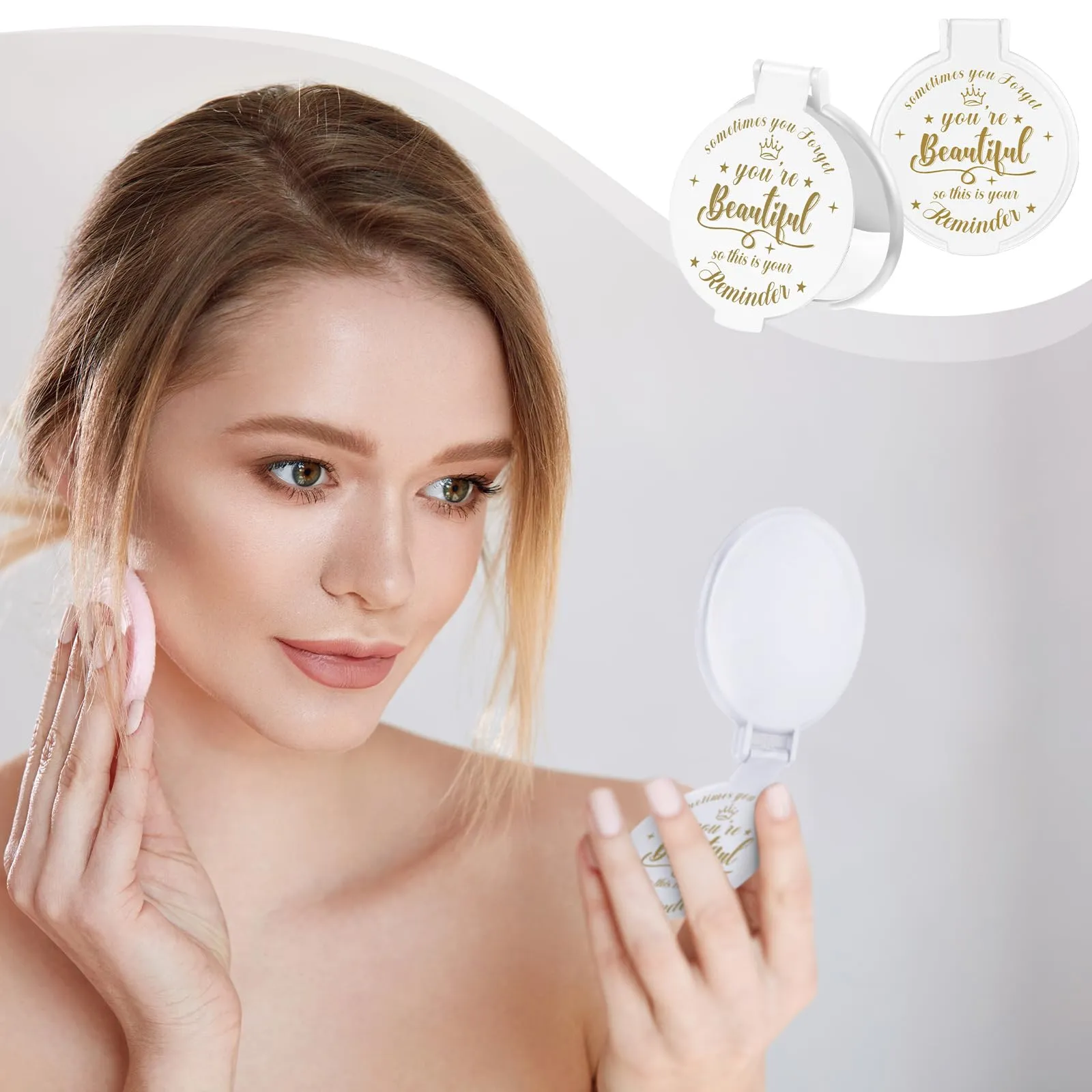 Gulfmew 18 Pcs 2.76 Inch Inspirational Compact Mirror Bulk Round Makeup Glass Mirror Personal Purse Pocket Mini Gifts for Women Galentines Coworker Teacher Graduation Friends (White)