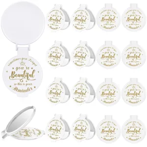 Gulfmew 18 Pcs 2.76 Inch Inspirational Compact Mirror Bulk Round Makeup Glass Mirror Personal Purse Pocket Mini Gifts for Women Galentines Coworker Teacher Graduation Friends (White)