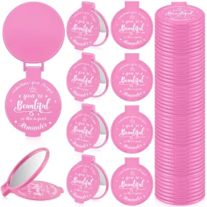 Gulfmew 36 Pcs 2.76 Inch Inspirational Compact Mirror Bulk Round Makeup Glass Mirror Personal Purse Pocket Mini Gifts for Women Galentines Coworker Teacher Graduation Friends (Pink)