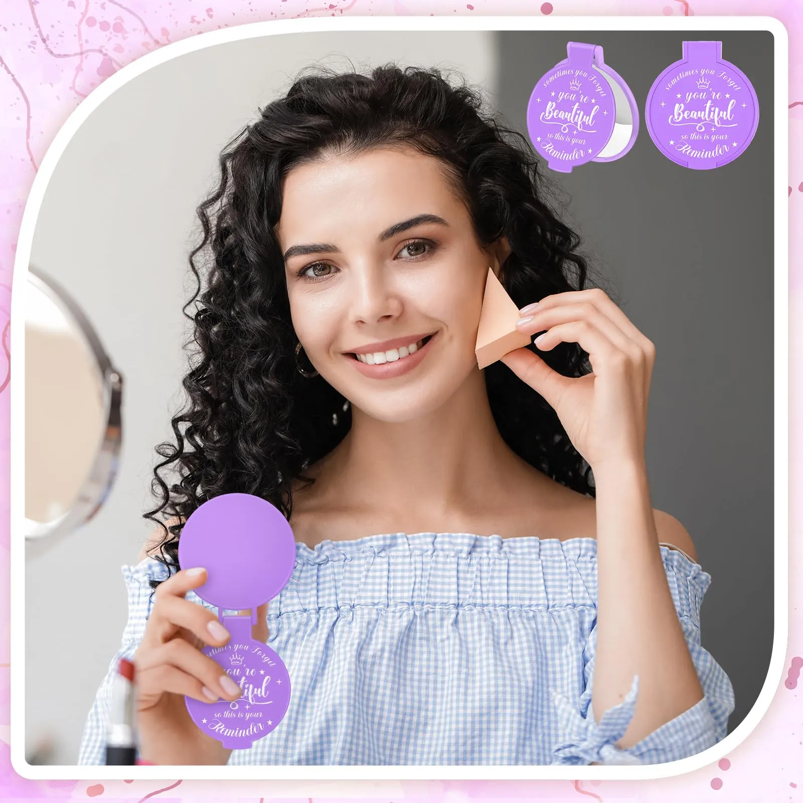 Gulfmew 36 Pcs 2.76 Inch Inspirational Compact Mirror Bulk Round Makeup Glass Mirror Personal Purse Pocket Mini Gifts for Women Galentines Coworker Teacher Graduation Friends (Purple)