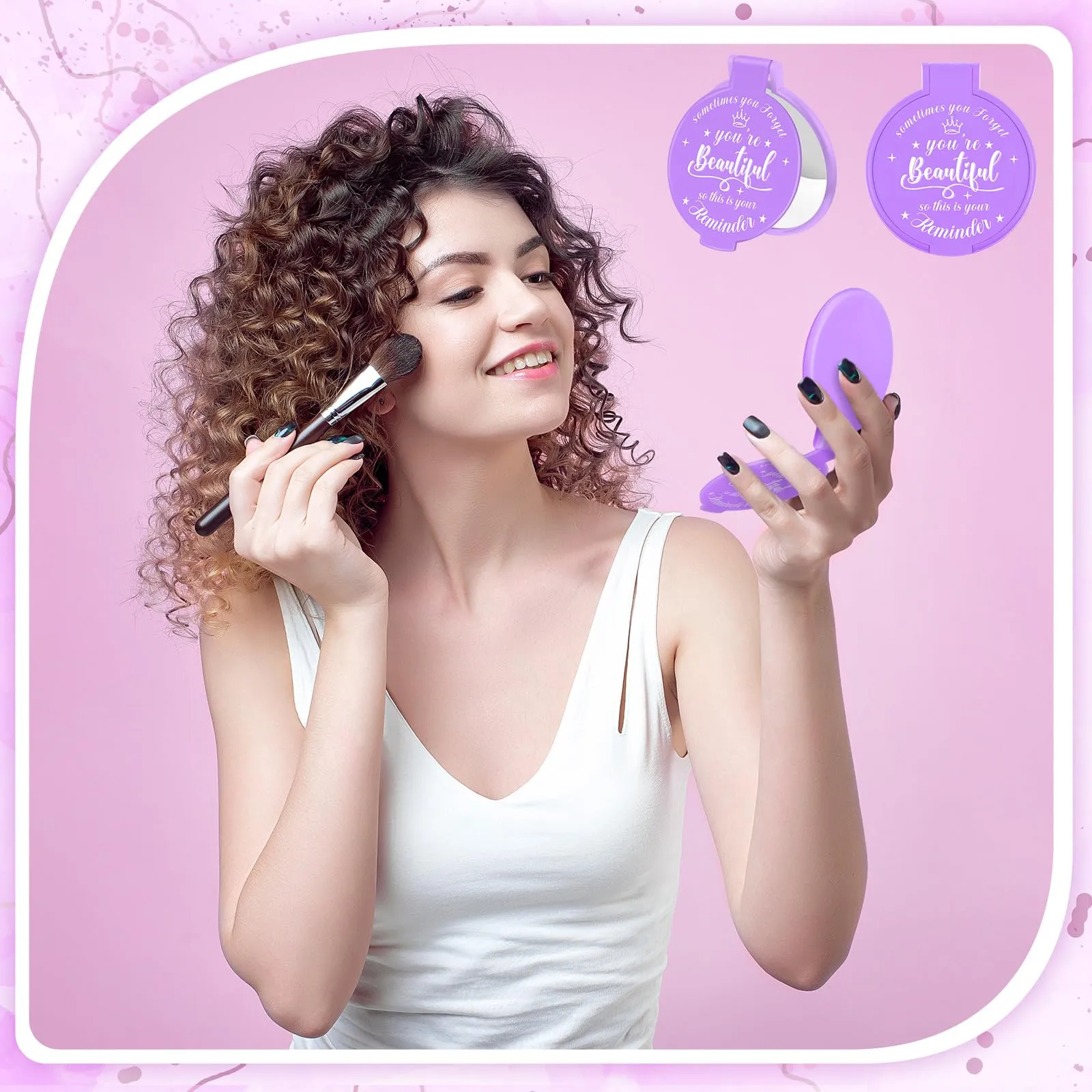 Gulfmew 36 Pcs 2.76 Inch Inspirational Compact Mirror Bulk Round Makeup Glass Mirror Personal Purse Pocket Mini Gifts for Women Galentines Coworker Teacher Graduation Friends (Purple)