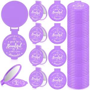 Gulfmew 36 Pcs 2.76 Inch Inspirational Compact Mirror Bulk Round Makeup Glass Mirror Personal Purse Pocket Mini Gifts for Women Galentines Coworker Teacher Graduation Friends (Purple)