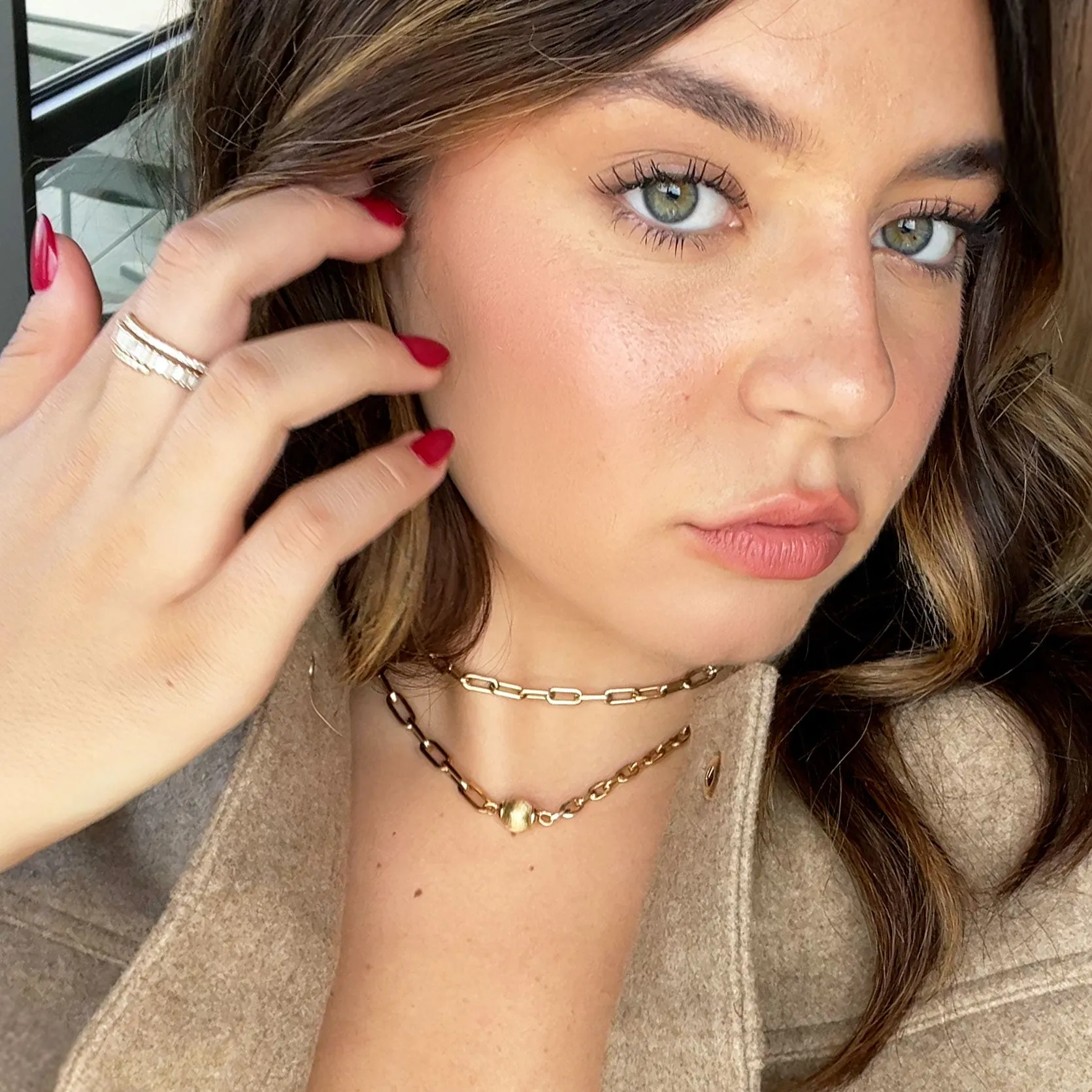 Half & Half Link Golden Ball Necklace