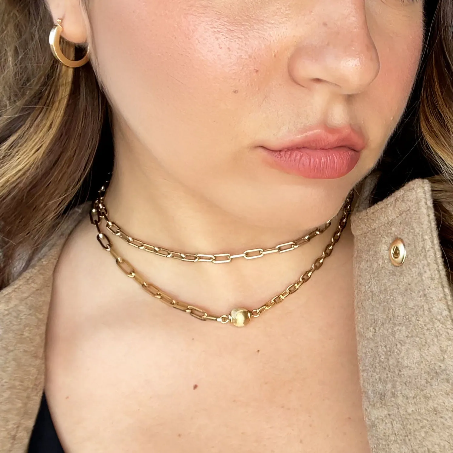 Half & Half Link Golden Ball Necklace