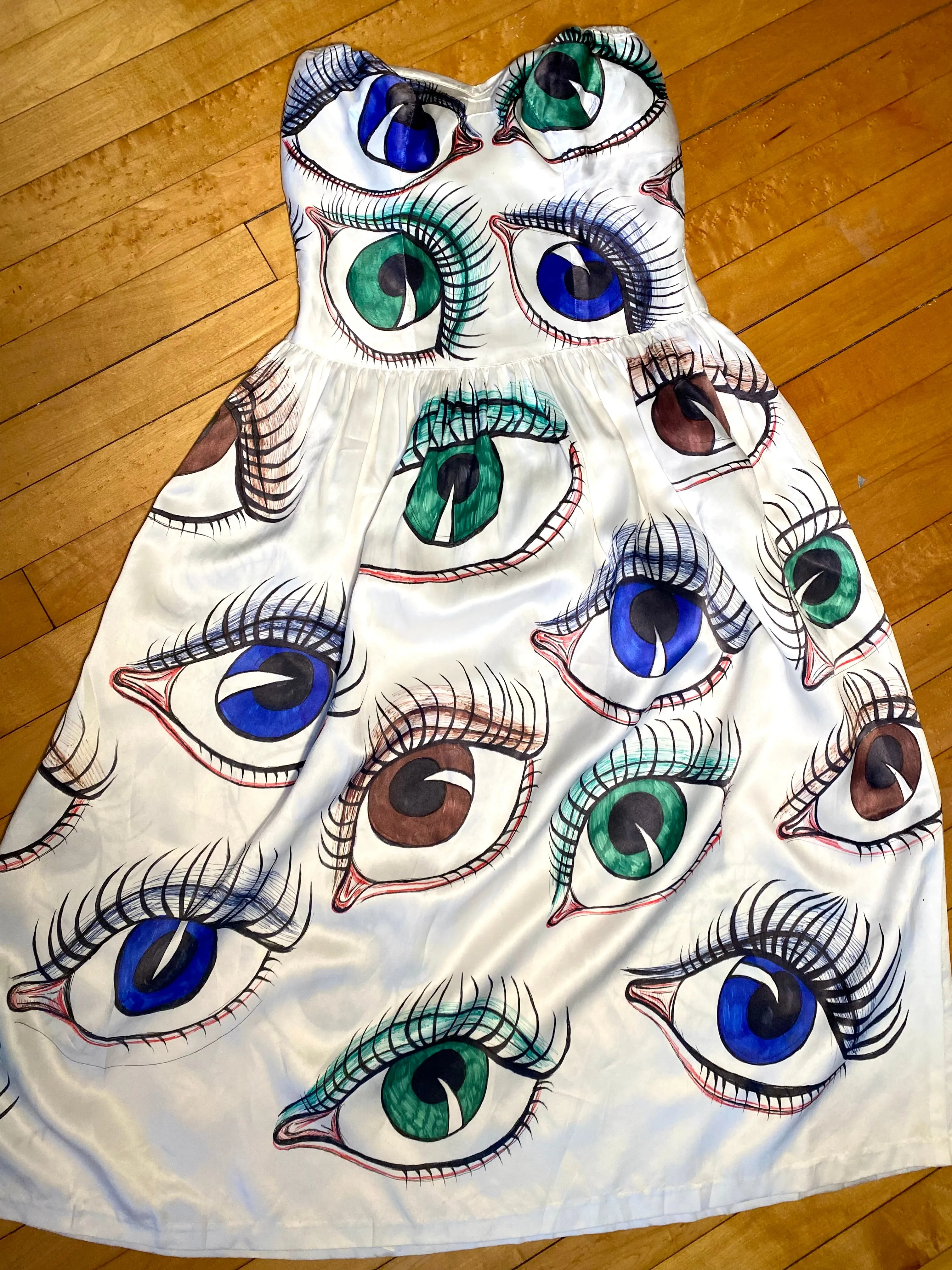 Hand Drawn Eyeball 1940s Satin Gown