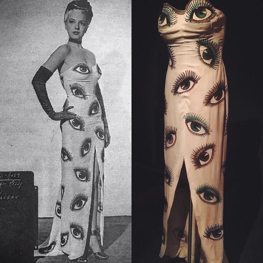 Hand Drawn Eyeball 1940s Satin Gown
