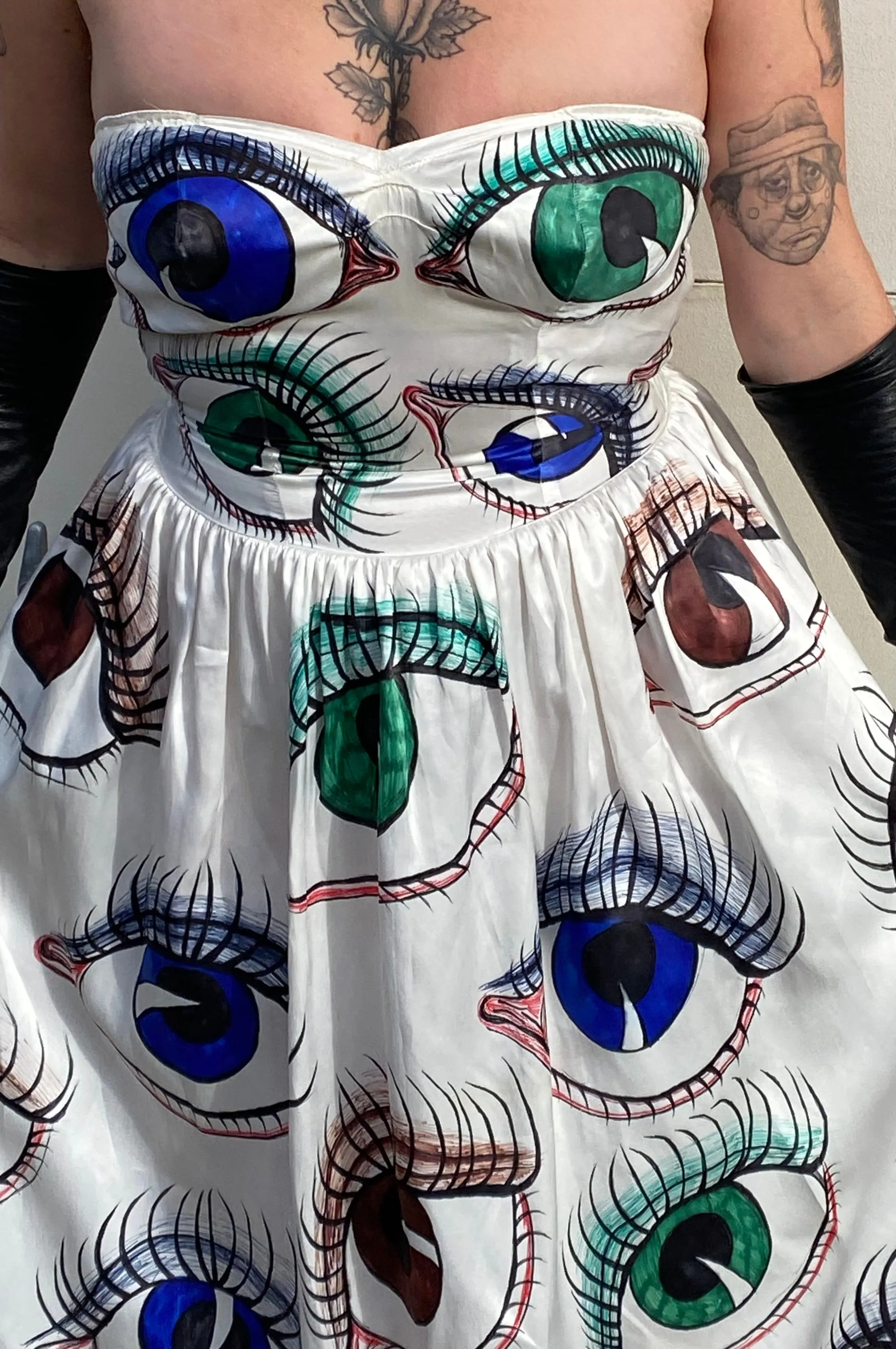 Hand Drawn Eyeball 1940s Satin Gown