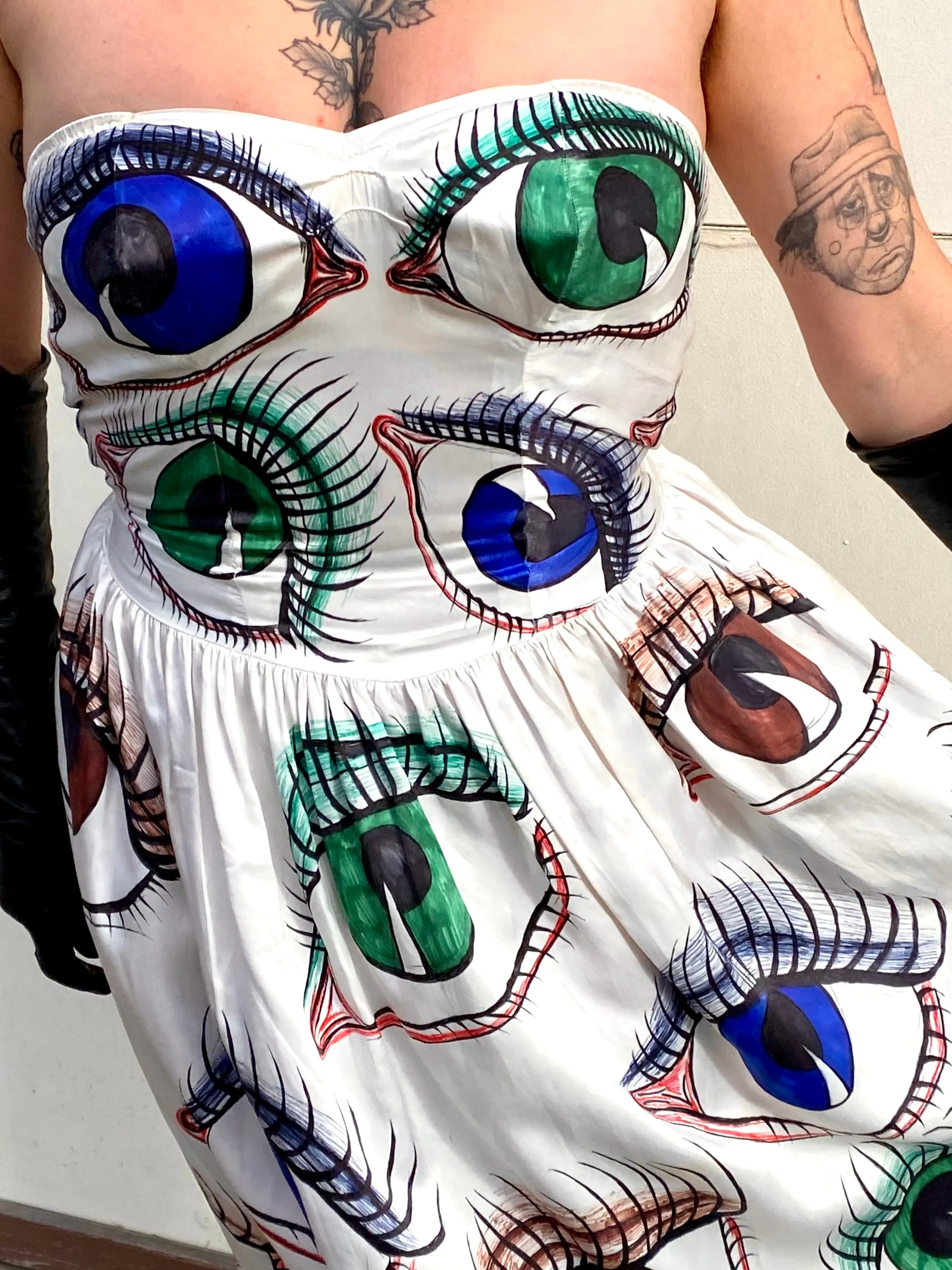 Hand Drawn Eyeball 1940s Satin Gown