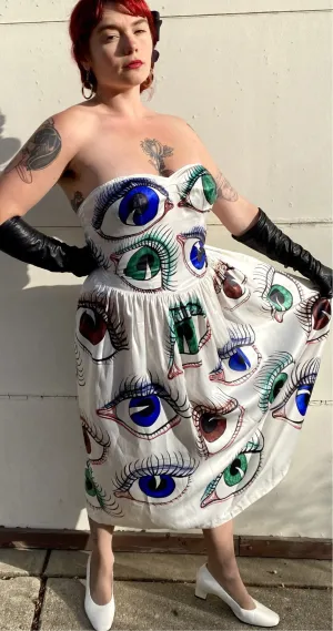 Hand Drawn Eyeball 1940s Satin Gown