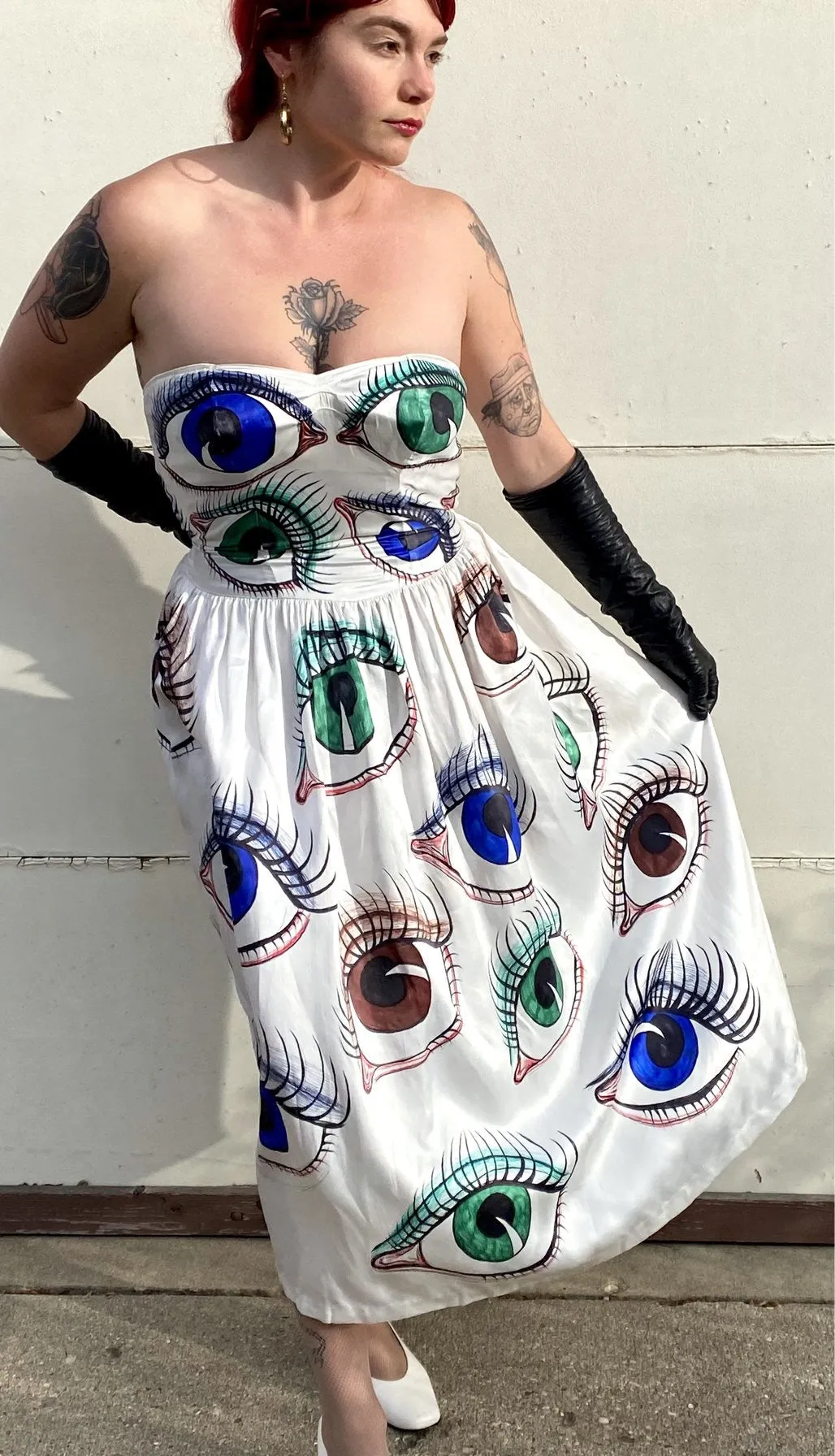 Hand Drawn Eyeball 1940s Satin Gown