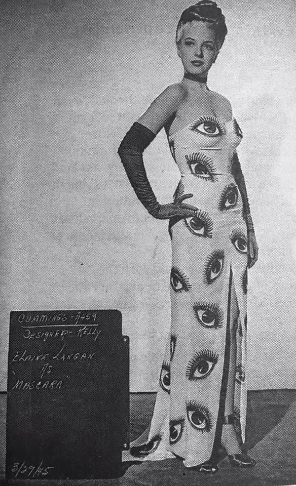Hand Drawn Eyeball 1940s Satin Gown
