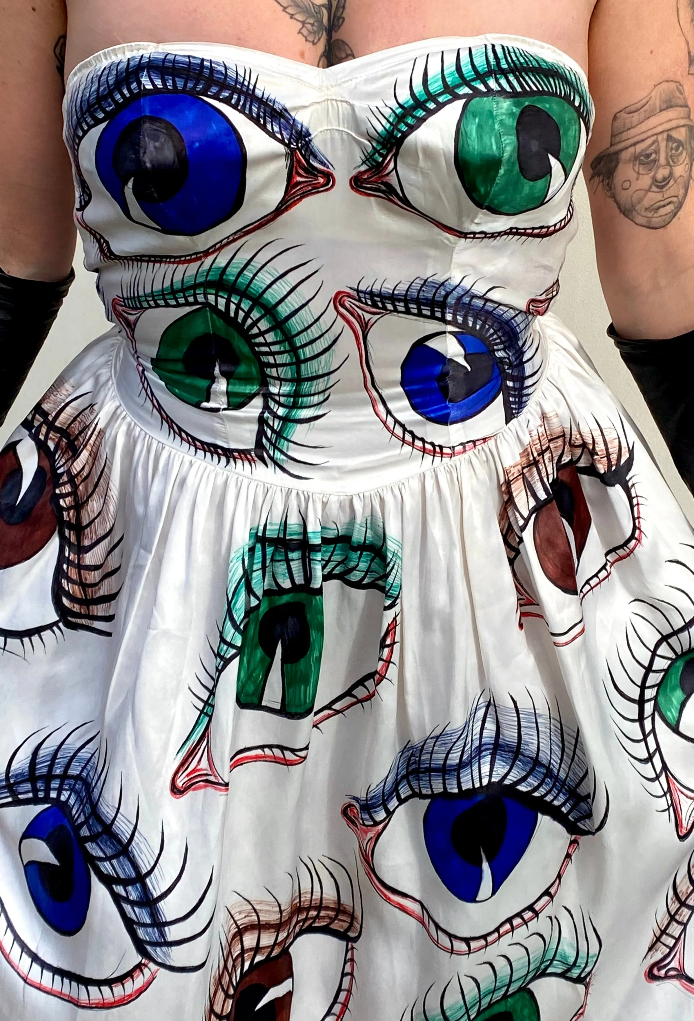 Hand Drawn Eyeball 1940s Satin Gown