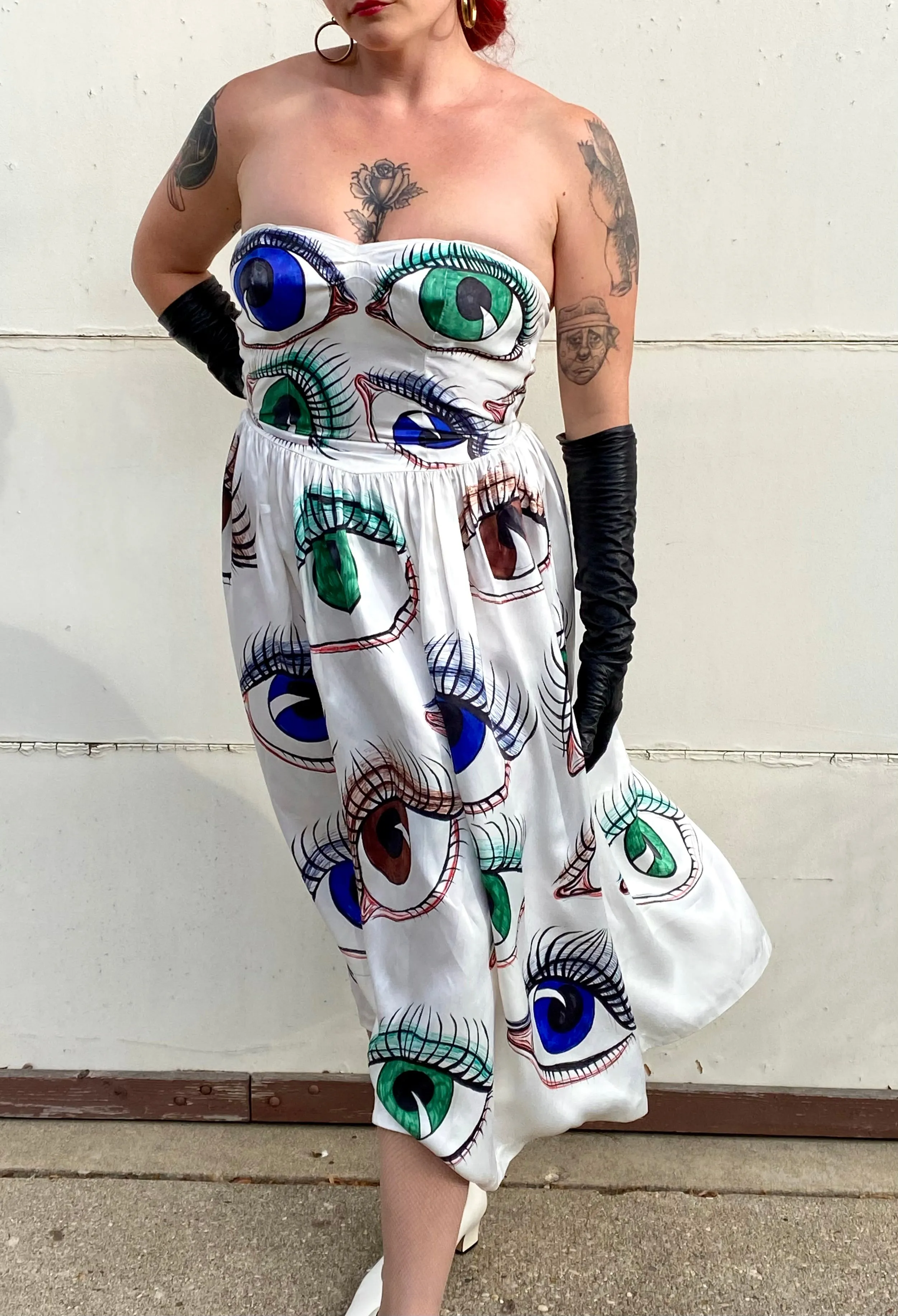 Hand Drawn Eyeball 1940s Satin Gown