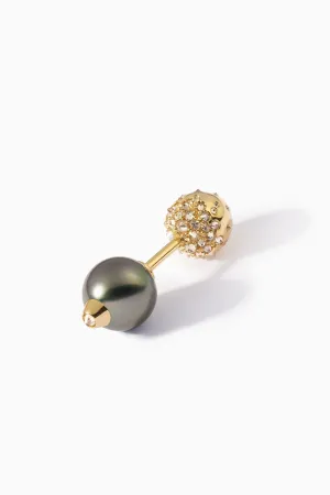 HANNAH MARTIN | 18K YELLOW GOLD DIAMOND STUDDED PEARL STUDDED TEARDROP BARBELL L   XL EARRING
