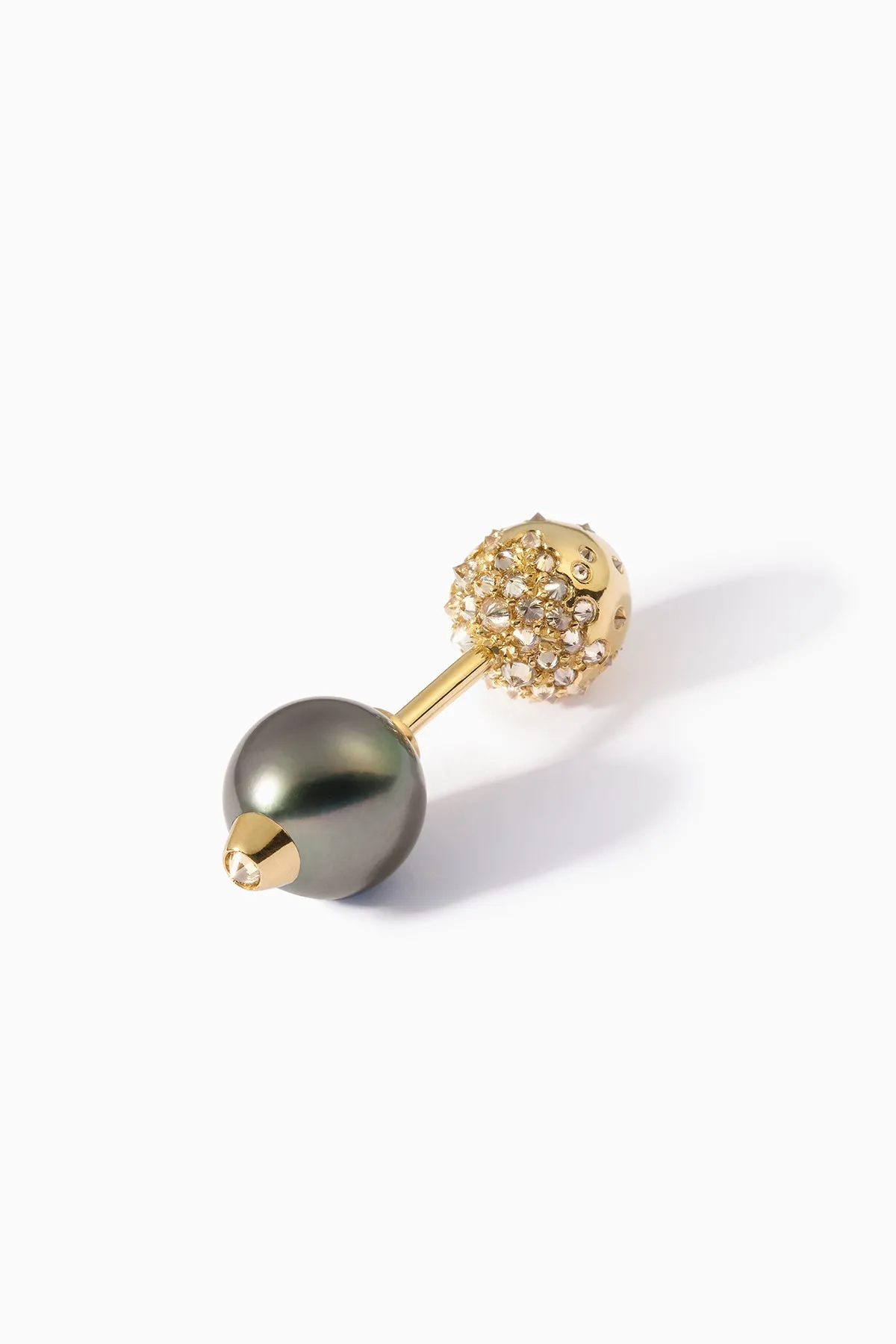 HANNAH MARTIN | 18K YELLOW GOLD DIAMOND STUDDED PEARL STUDDED TEARDROP BARBELL L   XL EARRING