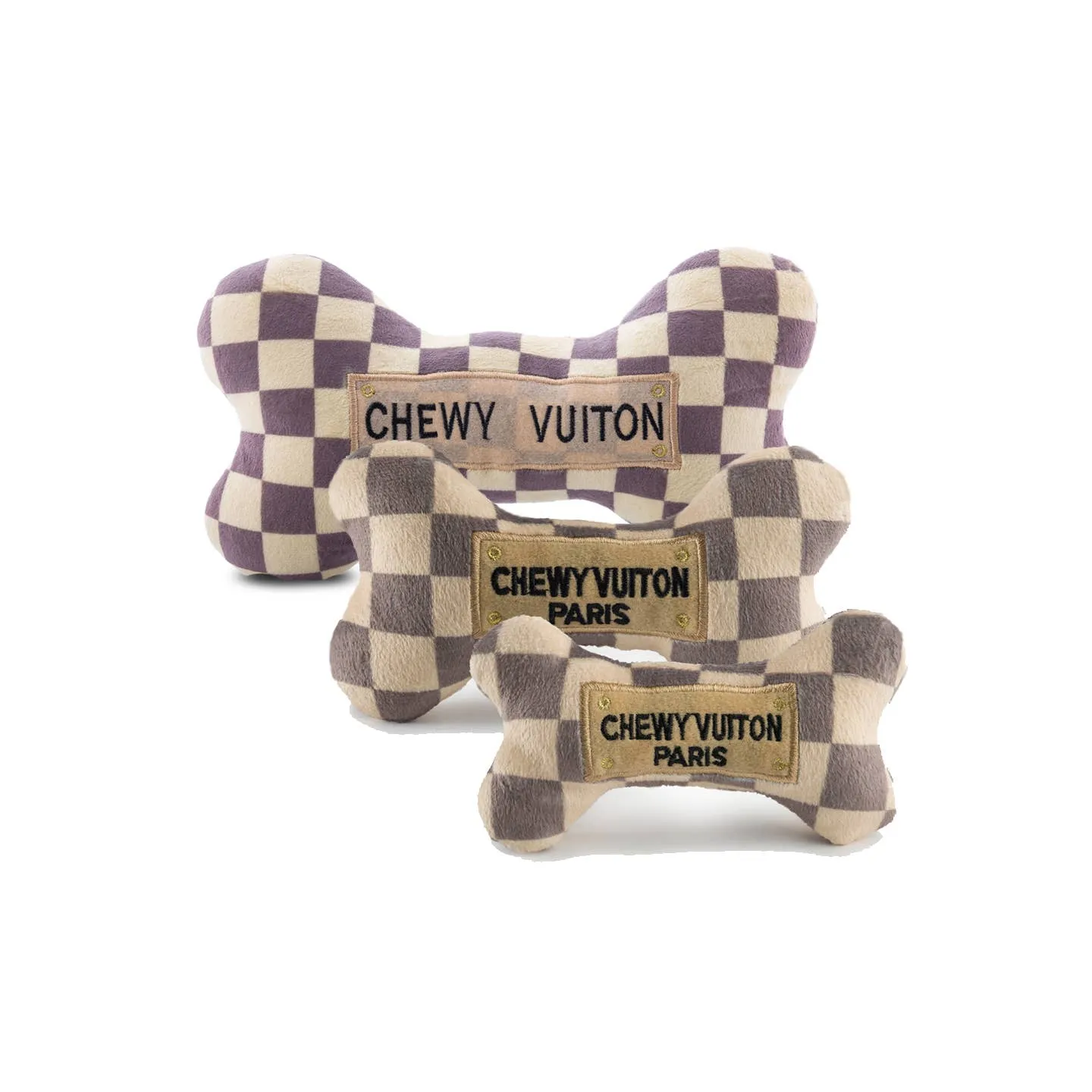 Haute Diggity Dog - Checker Chewy Vuiton Bones Squeaker Dog Toy: Large