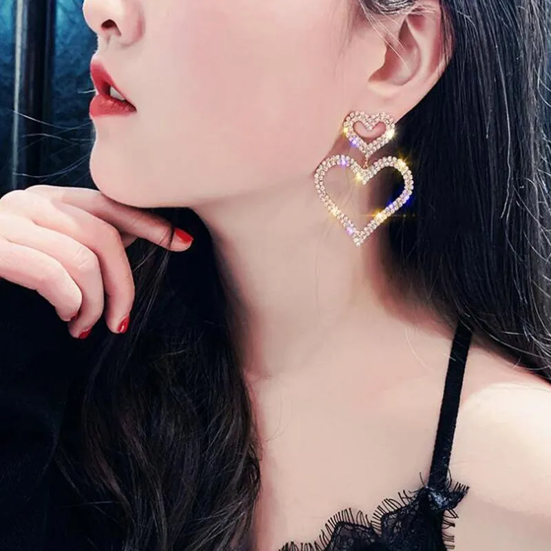 Heart Pattern Studded Drop Earrings