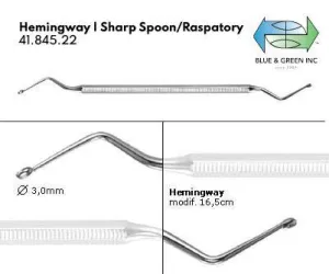 Hemingway Sharp Spoon, Periosteal Elevator (Raspatory) #22, 3.0mm (41.845.22)