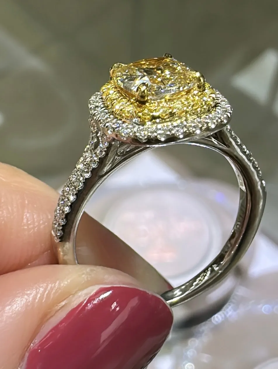 Henri Daussi 0.81cts Cushion Cut Diamond Engagement Ring