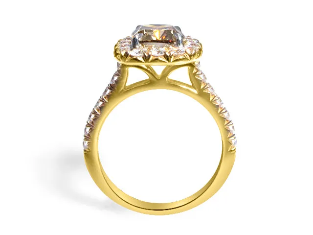 Henri Daussi 2.04ct GIA Certified Fancy Dark Yellow Brown Cushion Halo Engagement  Ring