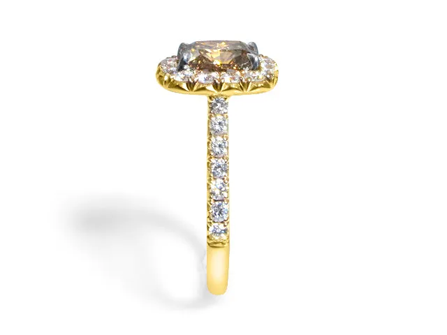 Henri Daussi 2.04ct GIA Certified Fancy Dark Yellow Brown Cushion Halo Engagement  Ring