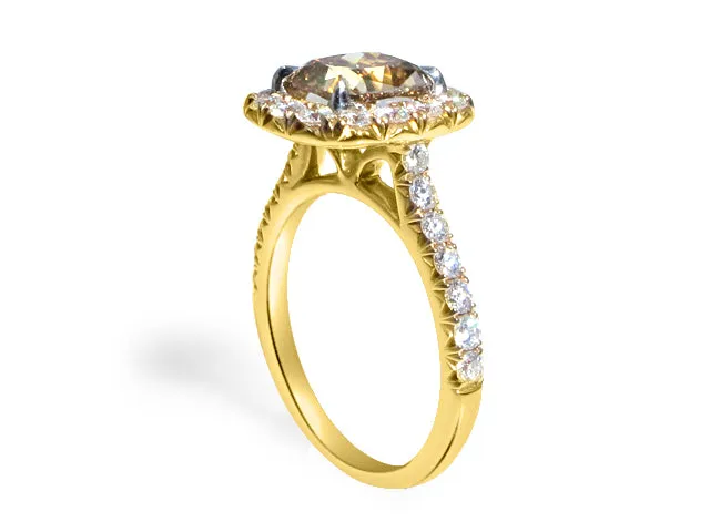Henri Daussi 2.04ct GIA Certified Fancy Dark Yellow Brown Cushion Halo Engagement  Ring