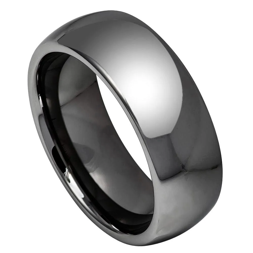 High Polished Shiny Gun Metal IP Plated Classic Domed Ring - 8mm