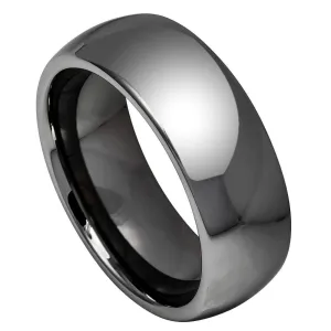 High Polished Shiny Gun Metal IP Plated Classic Domed Ring - 8mm