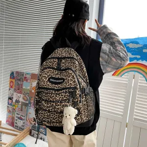 Hongkong Vintage Leopard Print Korean Versatile Backpacks