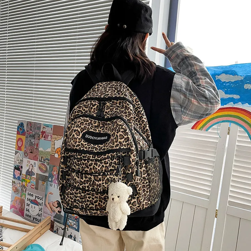 Hongkong Vintage Leopard Print Korean Versatile Backpacks