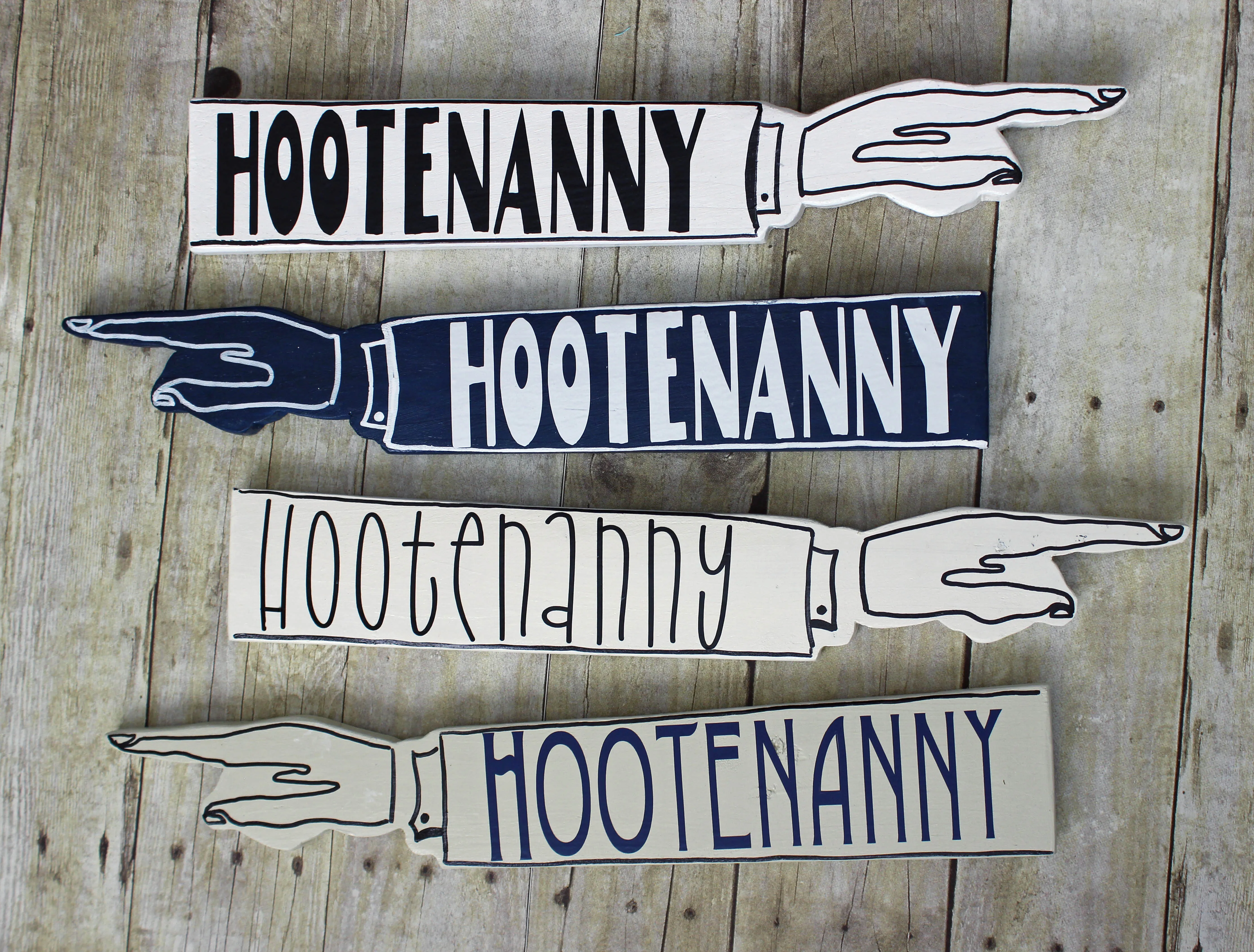 hootenanny wooden pointy sign