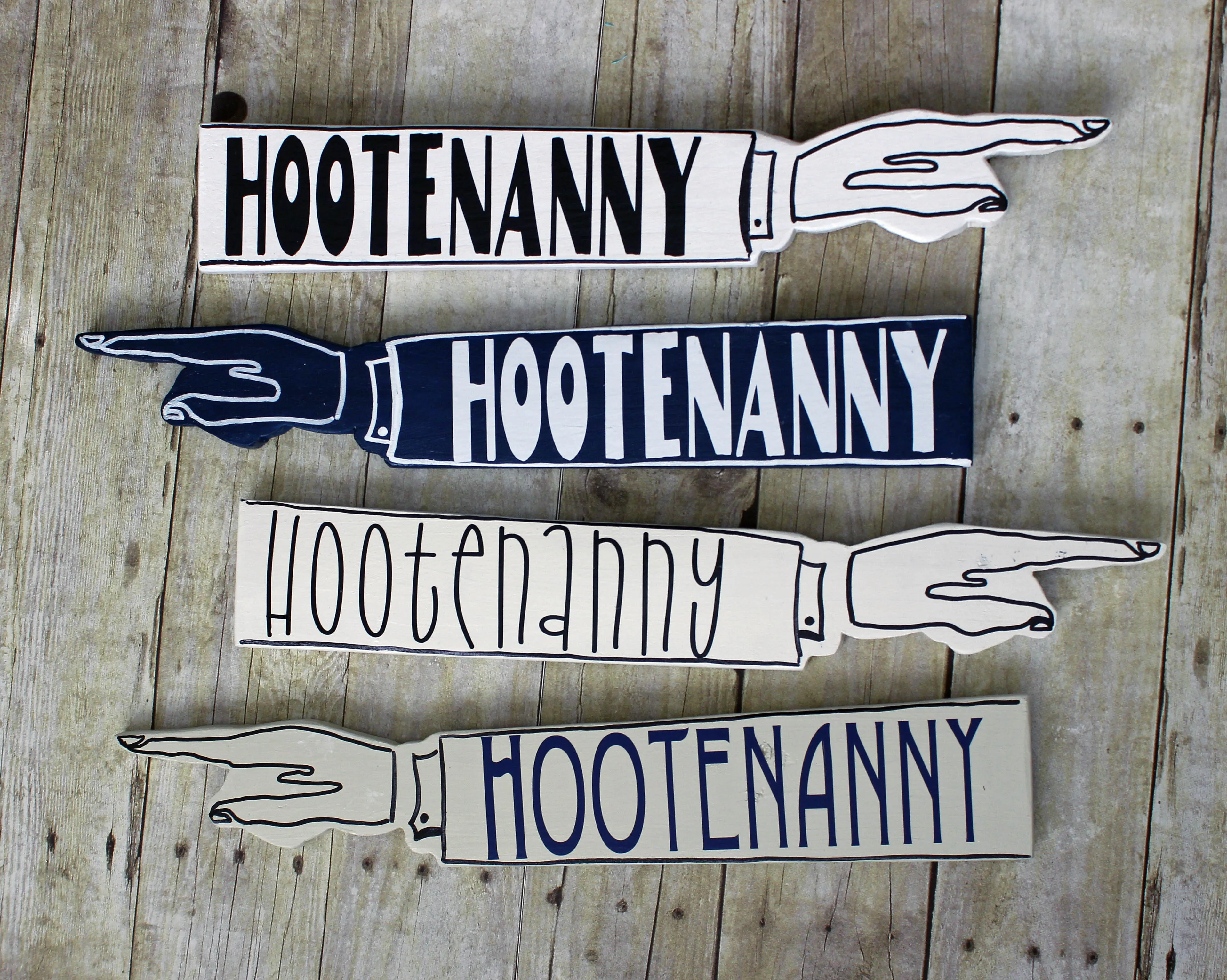 hootenanny wooden pointy sign