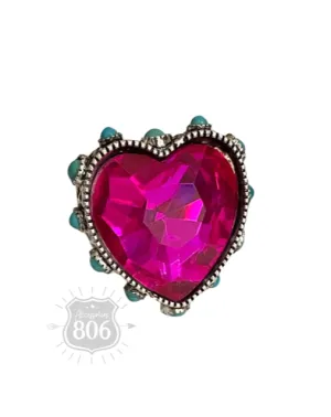 Hot Pink Rhinestone Heart Ring | Stuffology Boutique