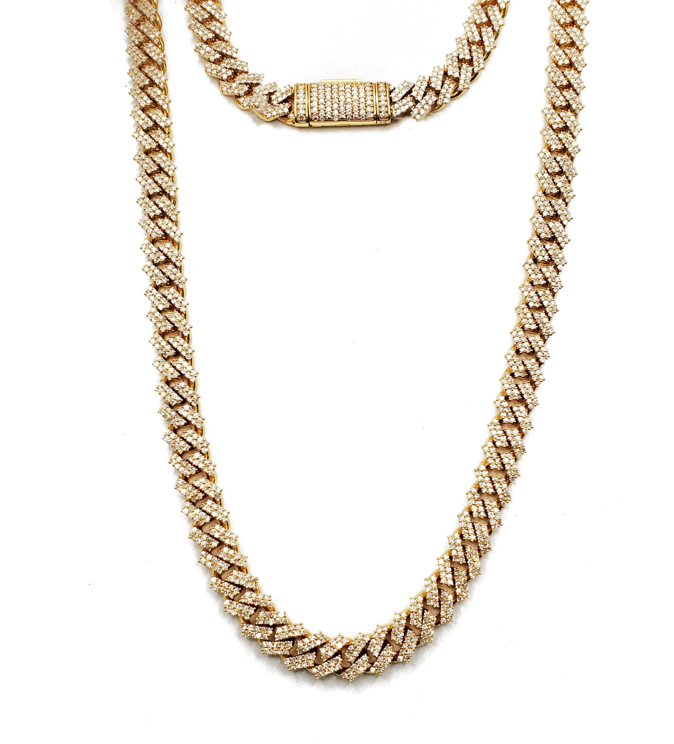 Iced-Out Diamond Pointy Cuban Chain (14K)