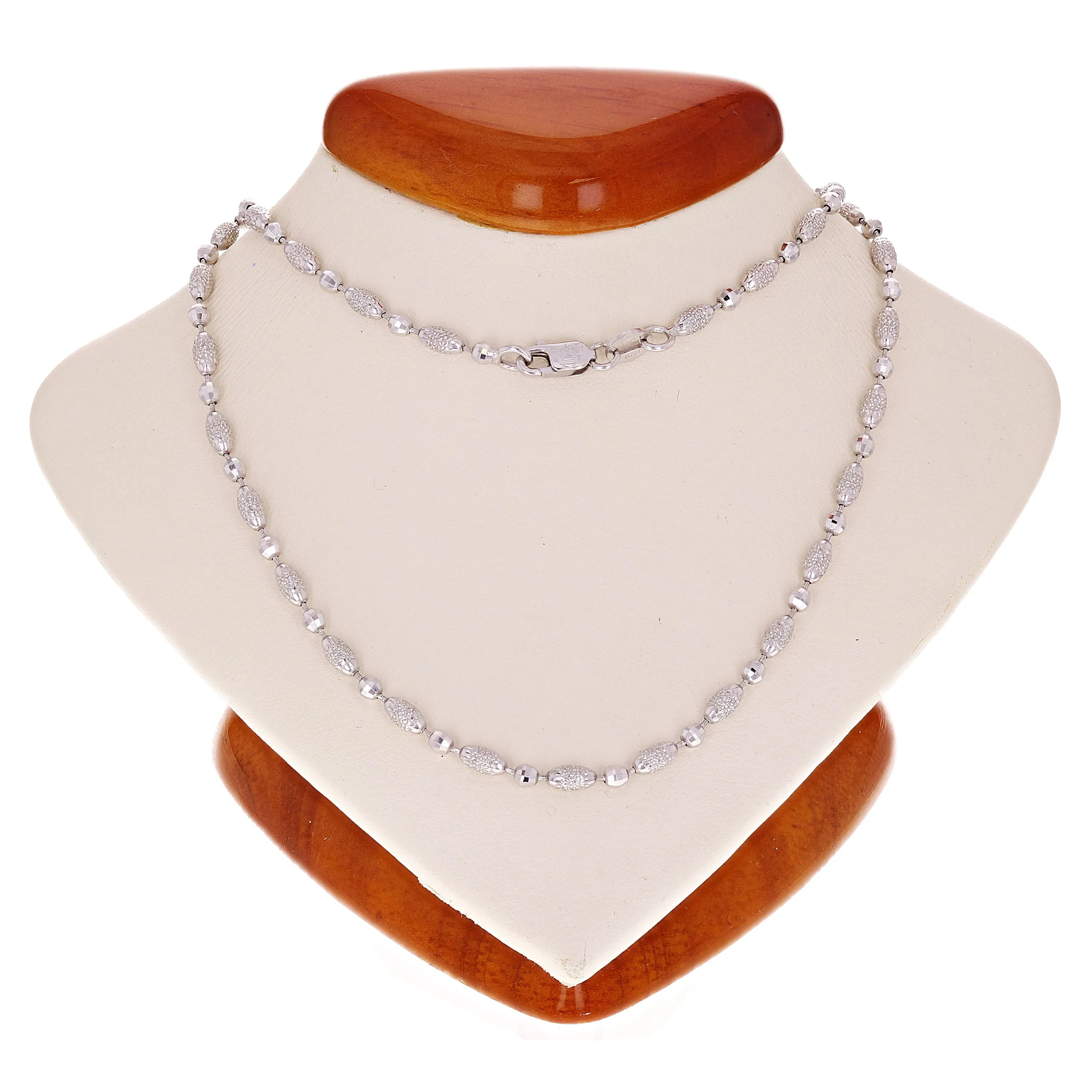 Italian 14k White Gold Oval & Disco Balls Beads Fancy Necklace 2.5mm 16" 6.5gram