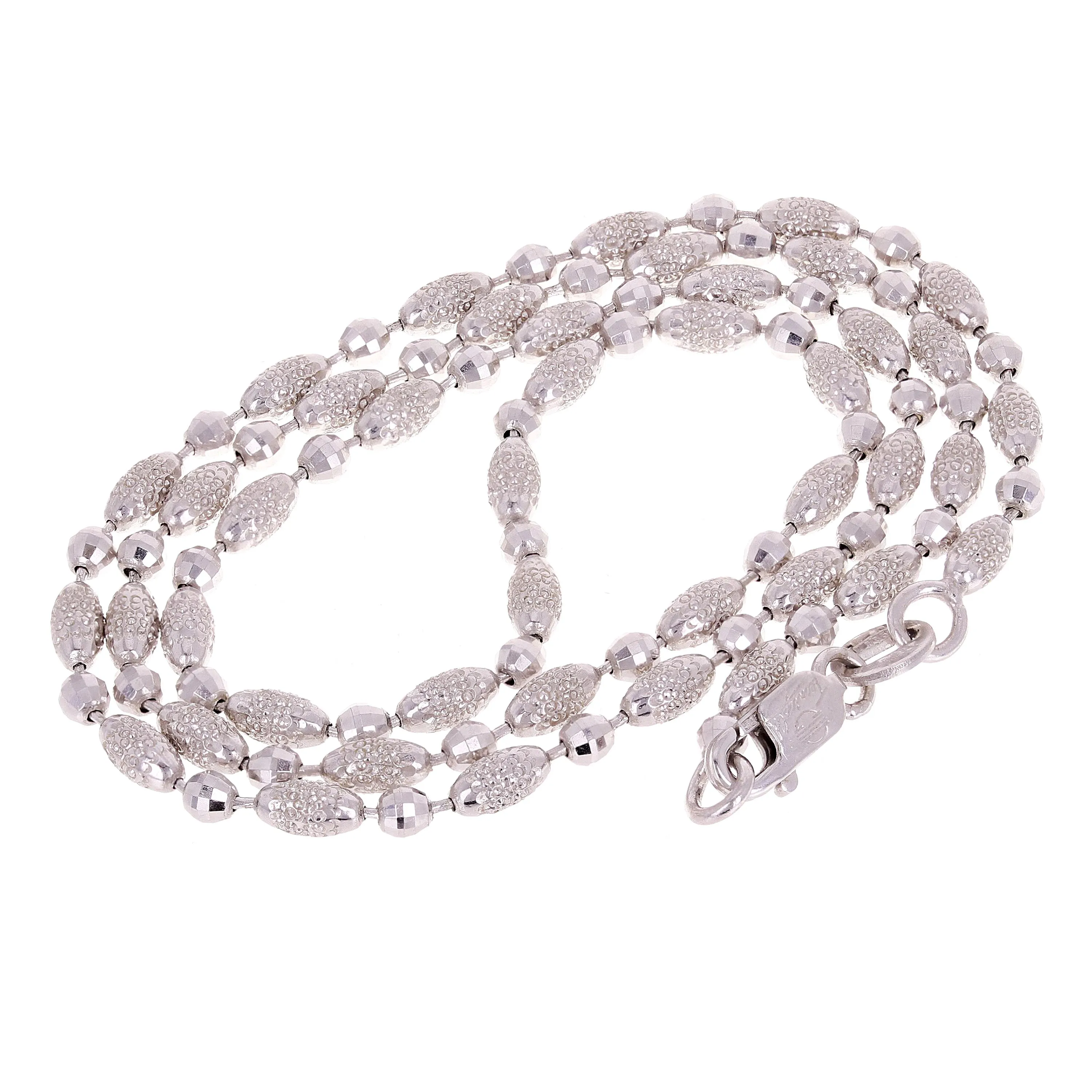Italian 14k White Gold Oval & Disco Balls Beads Fancy Necklace 2.5mm 16" 6.5gram