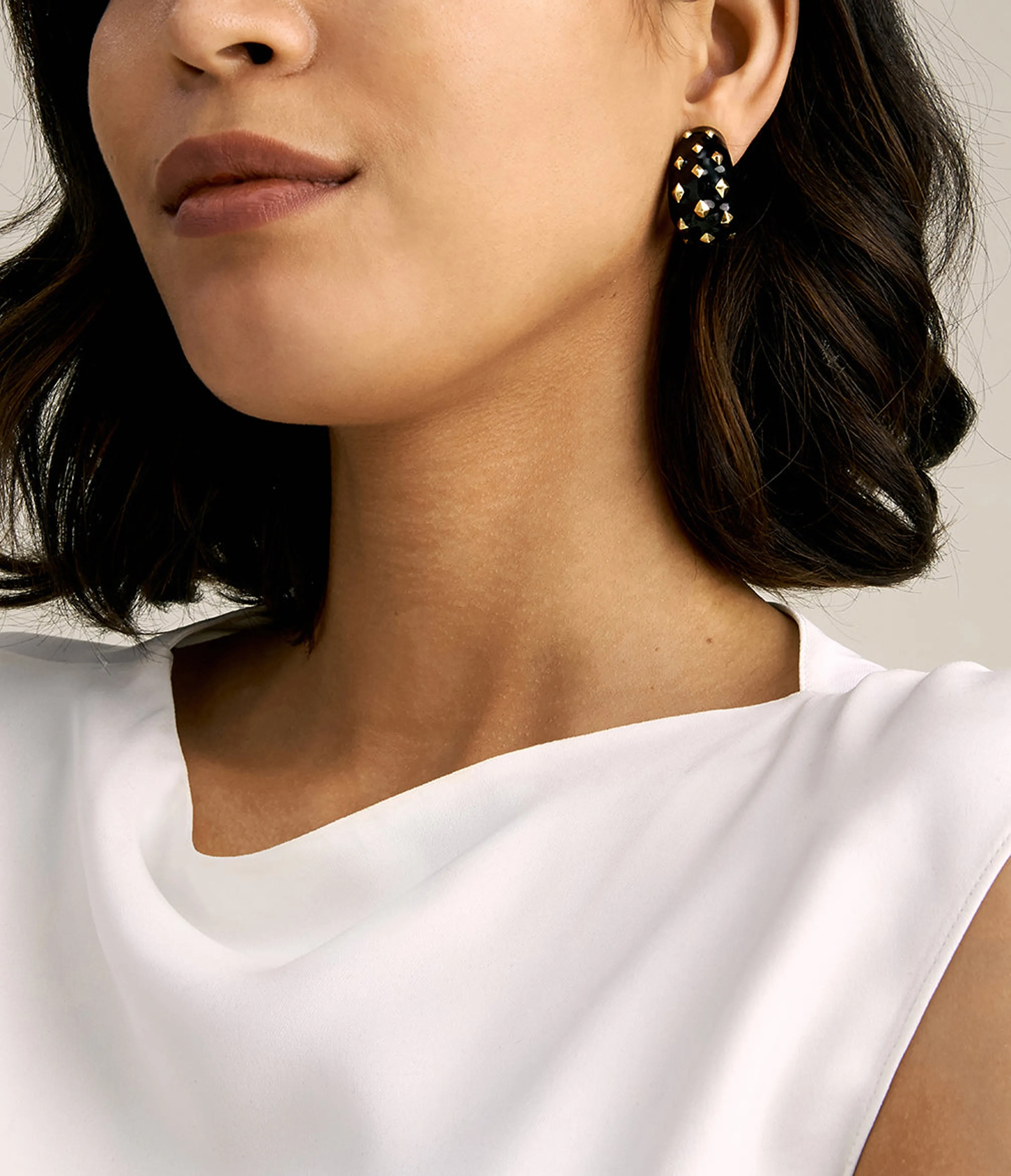 Jackie Earrings, Black Enamel