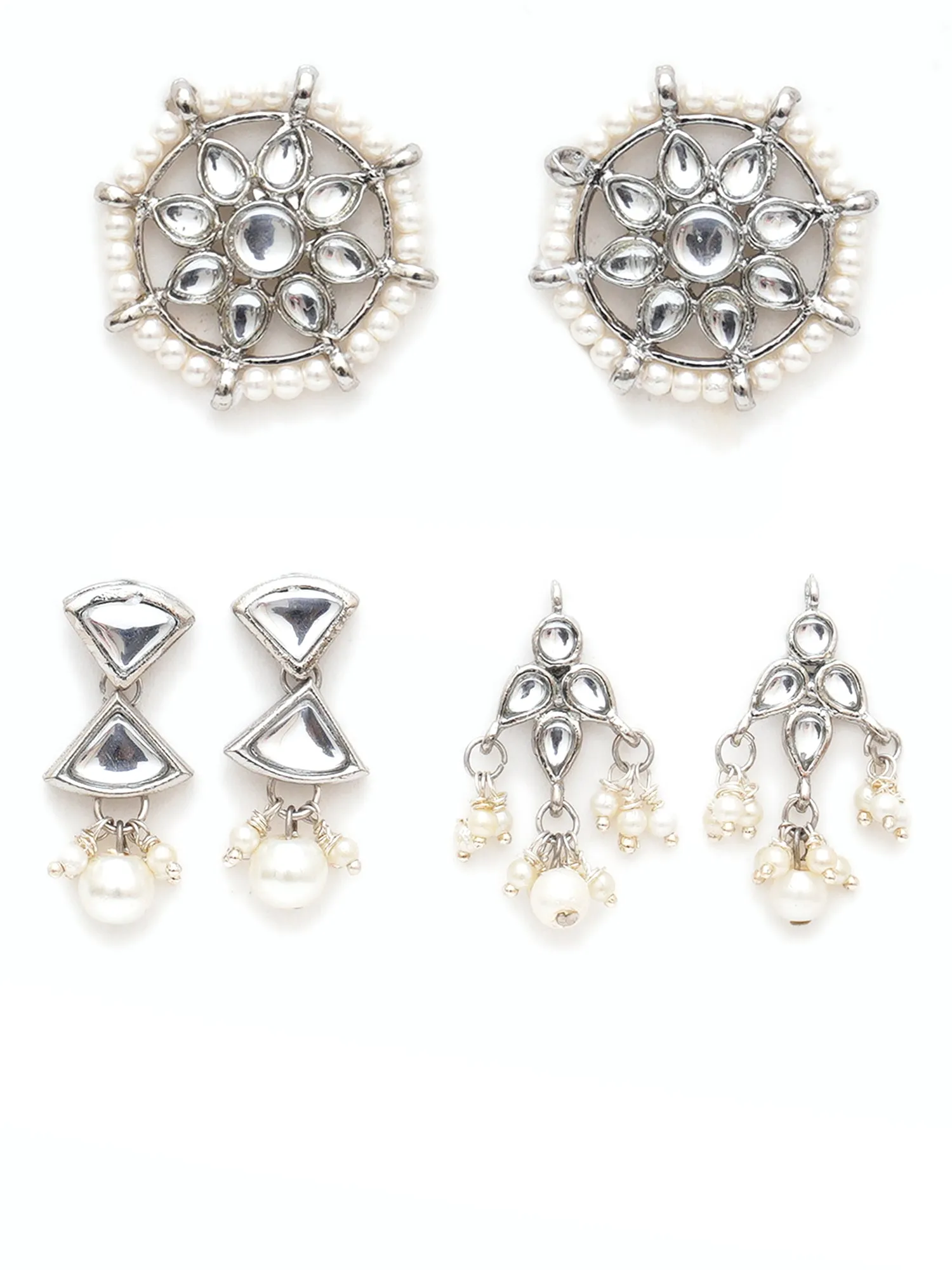 Karatcart Set of 3 Handcrafted Kundan Earrings Combo for Women