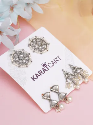 Karatcart Set of 3 Handcrafted Kundan Earrings Combo for Women