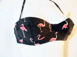 KATE SPADE FLAMINGO Summer BIKINI TOP Bathing Suit XS Black Pink Womens