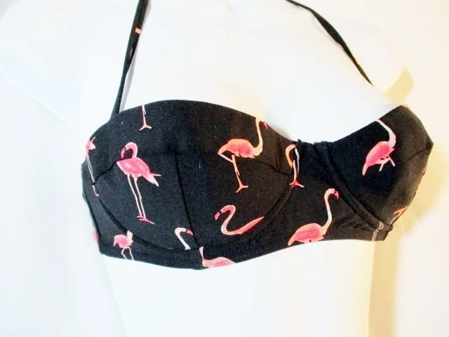 KATE SPADE FLAMINGO Summer BIKINI TOP Bathing Suit XS Black Pink Womens