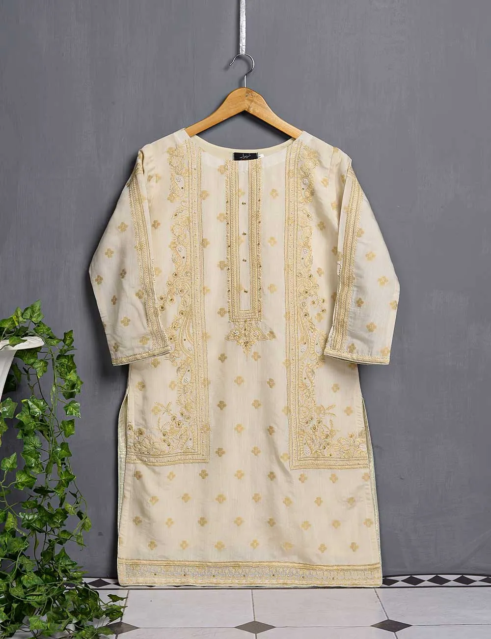 Khaddi Cotton Embroidered Kurti - Pearl Delight (TIE-01-Skin)